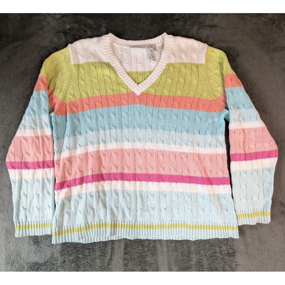 ✨ PRSTINE VTG Claiborne LG Preppy Tennis Golf Sweater V Neck Cable Knit Pullover - Picture 1 of 11